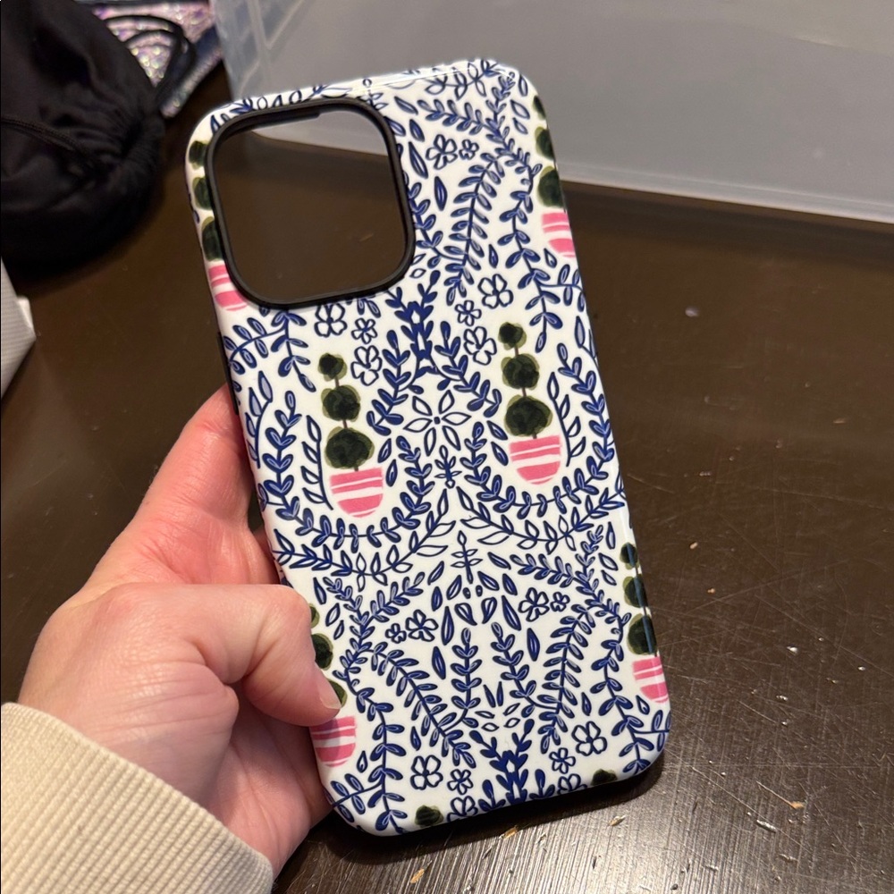 Floral Pattern Phone Case - Blue and Pink iPhone 16 Pro Max